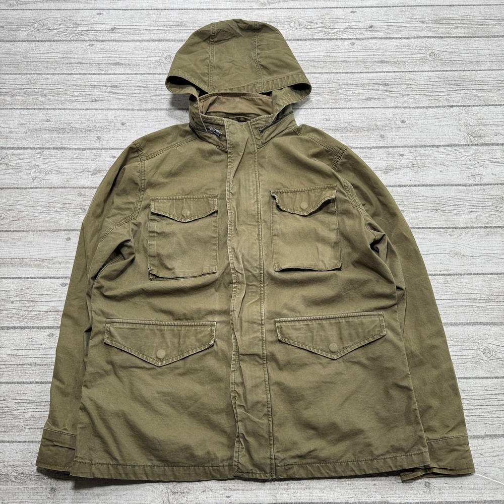 Lucky Brand Field Jacket Men's Large Olive Green Hooded M-65 Military Utility